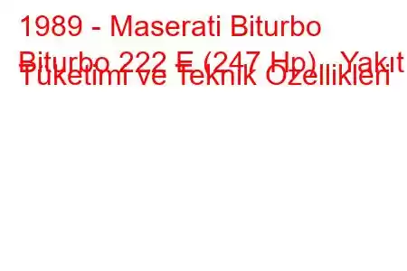 1989 - Maserati Biturbo
Biturbo 222 E (247 Hp) Yakıt Tüketimi ve Teknik Özellikleri