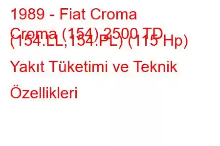 1989 - Fiat Croma
Croma (154) 2500 TD (154.LL,154.PL) (115 Hp) Yakıt Tüketimi ve Teknik Özellikleri