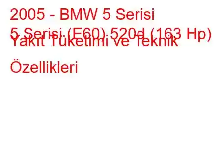 2005 - BMW 5 Serisi
5 Serisi (E60) 520d (163 Hp) Yakıt Tüketimi ve Teknik Özellikleri