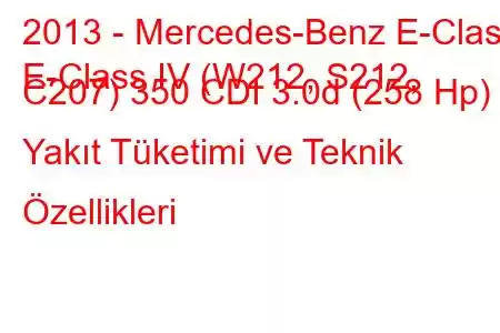 2013 - Mercedes-Benz E-Class
E-Class IV (W212, S212, C207) 350 CDI 3.0d (258 Hp) Yakıt Tüketimi ve Teknik Özellikleri