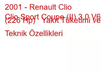 2001 - Renault Clio
Clio Sport Coupe (II) 3.0 V6 (226 Hp) Yakıt Tüketimi ve Teknik Özellikleri