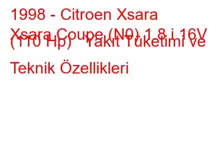 1998 - Citroen Xsara
Xsara Coupe (N0) 1.8 i 16V (110 Hp) Yakıt Tüketimi ve Teknik Özellikleri