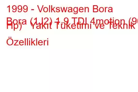 1999 - Volkswagen Bora
Bora (1J2) 1.9 TDI 4motion (90 Hp) Yakıt Tüketimi ve Teknik Özellikleri