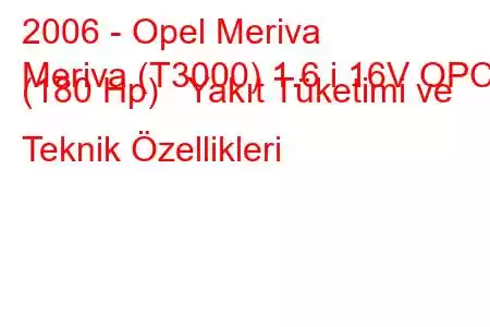 2006 - Opel Meriva
Meriva (T3000) 1.6 i 16V OPC (180 Hp) Yakıt Tüketimi ve Teknik Özellikleri