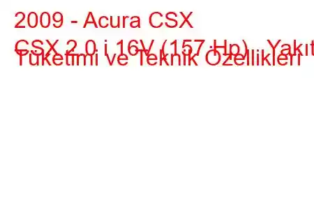 2009 - Acura CSX
CSX 2.0 i 16V (157 Hp) Yakıt Tüketimi ve Teknik Özellikleri