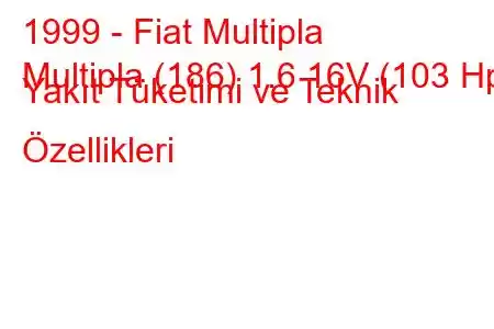 1999 - Fiat Multipla
Multipla (186) 1.6 16V (103 Hp) Yakıt Tüketimi ve Teknik Özellikleri