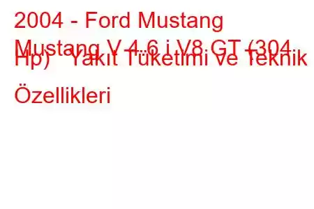 2004 - Ford Mustang
Mustang V 4.6 i V8 GT (304 Hp) Yakıt Tüketimi ve Teknik Özellikleri