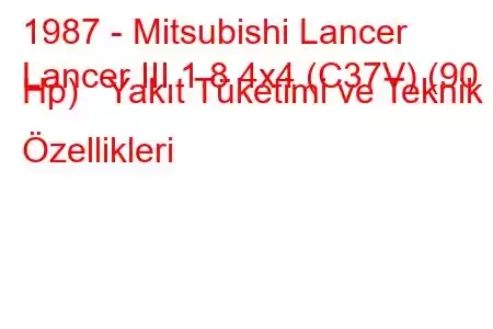 1987 - Mitsubishi Lancer
Lancer III 1.8 4x4 (C37V) (90 Hp) Yakıt Tüketimi ve Teknik Özellikleri