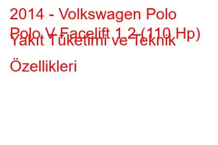 2014 - Volkswagen Polo
Polo V Facelift 1.2 (110 Hp) Yakıt Tüketimi ve Teknik Özellikleri