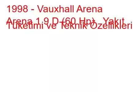 1998 - Vauxhall Arena
Arena 1.9 D (60 Hp) Yakıt Tüketimi ve Teknik Özellikleri