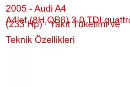 2005 - Audi A4
A4let (8H,QB6) 3.0 TDI quattro (233 Hp) Yakıt Tüketimi ve Teknik Özellikleri