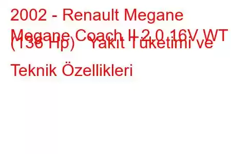 2002 - Renault Megane
Megane Coach II 2.0 16V WT (136 Hp) Yakıt Tüketimi ve Teknik Özellikleri