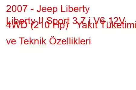 2007 - Jeep Liberty
Liberty II Sport 3.7 i V6 12V 4WD (210 Hp) Yakıt Tüketimi ve Teknik Özellikleri