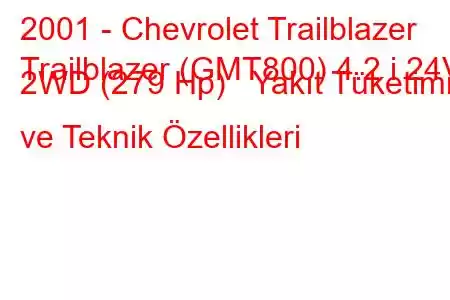 2001 - Chevrolet Trailblazer
Trailblazer (GMT800) 4.2 i 24V 2WD (279 Hp) Yakıt Tüketimi ve Teknik Özellikleri