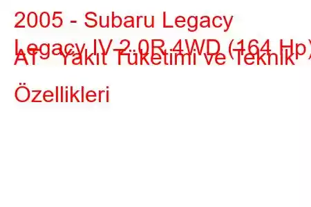 2005 - Subaru Legacy
Legacy IV 2.0R 4WD (164 Hp) AT Yakıt Tüketimi ve Teknik Özellikleri