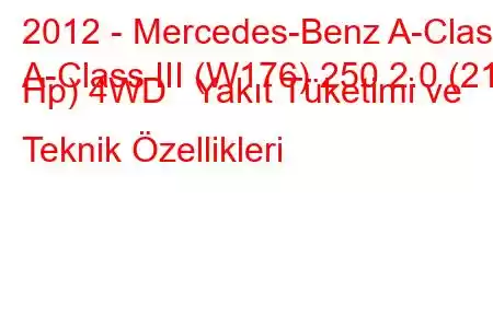 2012 - Mercedes-Benz A-Class
A-Class III (W176) 250 2.0 (211 Hp) 4WD Yakıt Tüketimi ve Teknik Özellikleri