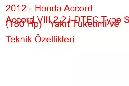 2012 - Honda Accord
Accord VIII 2.2 i-DTEC Type S (180 Hp) Yakıt Tüketimi ve Teknik Özellikleri