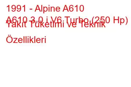 1991 - Alpine A610
A610 3.0 i V6 Turbo (250 Hp) Yakıt Tüketimi ve Teknik Özellikleri