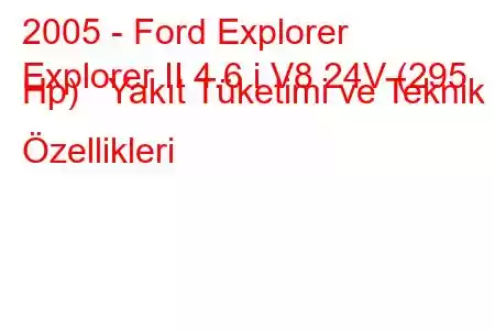 2005 - Ford Explorer
Explorer II 4.6 i V8 24V (295 Hp) Yakıt Tüketimi ve Teknik Özellikleri