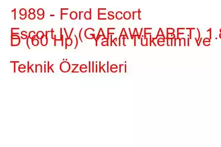 1989 - Ford Escort
Escort IV (GAF,AWF,ABFT) 1.8 D (60 Hp) Yakıt Tüketimi ve Teknik Özellikleri