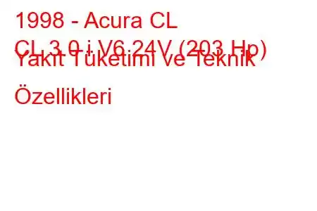 1998 - Acura CL
CL 3.0 i V6 24V (203 Hp) Yakıt Tüketimi ve Teknik Özellikleri