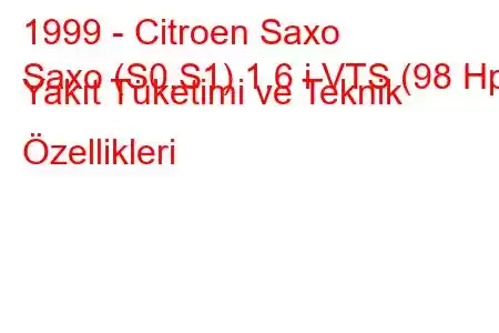 1999 - Citroen Saxo
Saxo (S0,S1) 1.6 i VTS (98 Hp) Yakıt Tüketimi ve Teknik Özellikleri