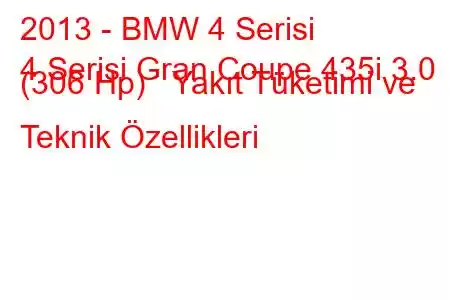 2013 - BMW 4 Serisi
4 Serisi Gran Coupe 435i 3.0 (306 Hp) Yakıt Tüketimi ve Teknik Özellikleri