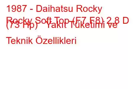 1987 - Daihatsu Rocky
Rocky Soft Top (F7,F8) 2.8 D (73 Hp) Yakıt Tüketimi ve Teknik Özellikleri