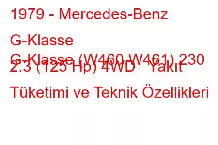 1979 - Mercedes-Benz G-Klasse
G-Klasse (W460,W461) 230 2.3 (125 Hp) 4WD Yakıt Tüketimi ve Teknik Özellikleri