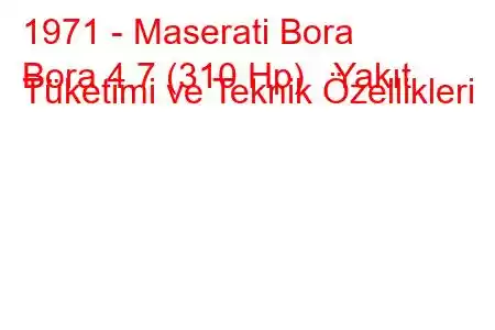 1971 - Maserati Bora
Bora 4.7 (310 Hp) Yakıt Tüketimi ve Teknik Özellikleri