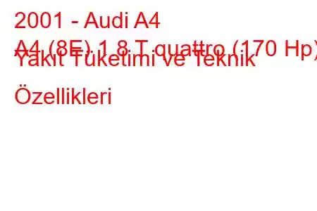 2001 - Audi A4
A4 (8E) 1.8 T quattro (170 Hp) Yakıt Tüketimi ve Teknik Özellikleri