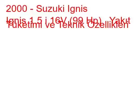 2000 - Suzuki Ignis
Ignis 1.5 i 16V (99 Hp) Yakıt Tüketimi ve Teknik Özellikleri