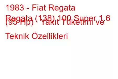 1983 - Fiat Regata
Regata (138) 100 Super 1.6 (95 Hp) Yakıt Tüketimi ve Teknik Özellikleri