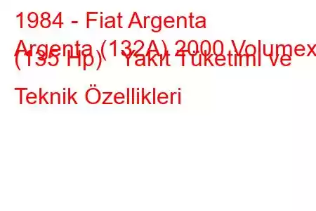 1984 - Fiat Argenta
Argenta (132A) 2000 Volumex (135 Hp) Yakıt Tüketimi ve Teknik Özellikleri