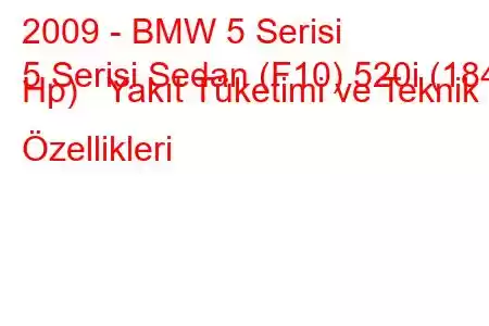 2009 - BMW 5 Serisi
5 Serisi Sedan (F10) 520i (184 Hp) Yakıt Tüketimi ve Teknik Özellikleri