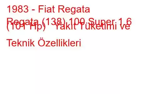 1983 - Fiat Regata
Regata (138) 100 Super 1.6 (101 Hp) Yakıt Tüketimi ve Teknik Özellikleri