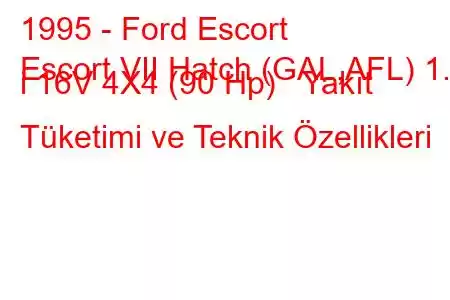 1995 - Ford Escort
Escort VII Hatch (GAL,AFL) 1.6 i 16V 4X4 (90 Hp) Yakıt Tüketimi ve Teknik Özellikleri