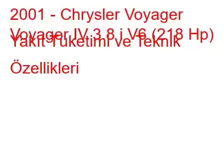 2001 - Chrysler Voyager
Voyager IV 3.8 i V6 (218 Hp) Yakıt Tüketimi ve Teknik Özellikleri