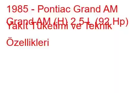 1985 - Pontiac Grand AM
Grand AM (H) 2.5 L (92 Hp) Yakıt Tüketimi ve Teknik Özellikleri