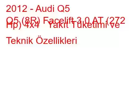 2012 - Audi Q5
Q5 (8R) Facelift 3.0 AT (272 Hp) 4x4 Yakıt Tüketimi ve Teknik Özellikleri