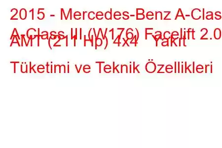 2015 - Mercedes-Benz A-Class
A-Class III (W176) Facelift 2.0 AMT (211 Hp) 4x4 Yakıt Tüketimi ve Teknik Özellikleri