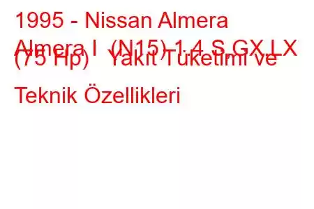 1995 - Nissan Almera
Almera I (N15) 1.4 S,GX,LX (75 Hp) Yakıt Tüketimi ve Teknik Özellikleri