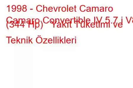 1998 - Chevrolet Camaro
Camaro Convertible IV 5.7 i V8 (344 Hp) Yakıt Tüketimi ve Teknik Özellikleri