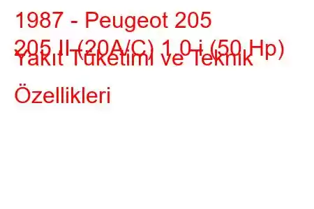 1987 - Peugeot 205
205 II (20A/C) 1.0 i (50 Hp) Yakıt Tüketimi ve Teknik Özellikleri