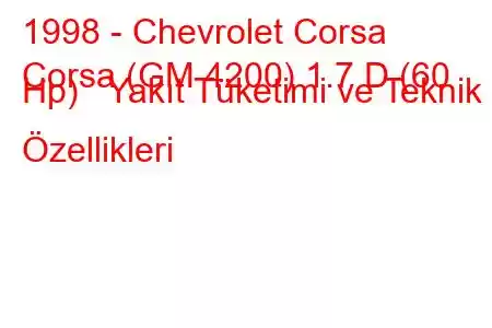 1998 - Chevrolet Corsa
Corsa (GM 4200) 1.7 D (60 Hp) Yakıt Tüketimi ve Teknik Özellikleri