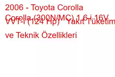 2006 - Toyota Corolla
Corolla (300N/MC) 1.6 i 16V VVT-i (124 Hp) Yakıt Tüketimi ve Teknik Özellikleri