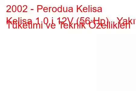 2002 - Perodua Kelisa
Kelisa 1.0 i 12V (56 Hp) Yakıt Tüketimi ve Teknik Özellikleri