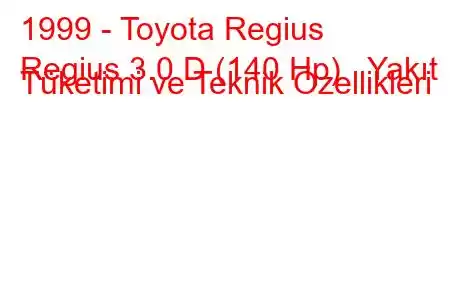 1999 - Toyota Regius
Regius 3.0 D (140 Hp) Yakıt Tüketimi ve Teknik Özellikleri