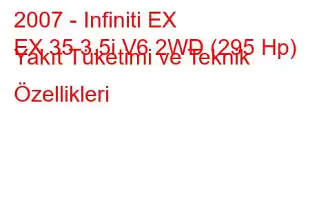 2007 - Infiniti EX
EX 35 3.5i V6 2WD (295 Hp) Yakıt Tüketimi ve Teknik Özellikleri