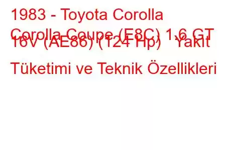 1983 - Toyota Corolla
Corolla Coupe (E8C) 1.6 GT 16V (AE86) (124 Hp) Yakıt Tüketimi ve Teknik Özellikleri